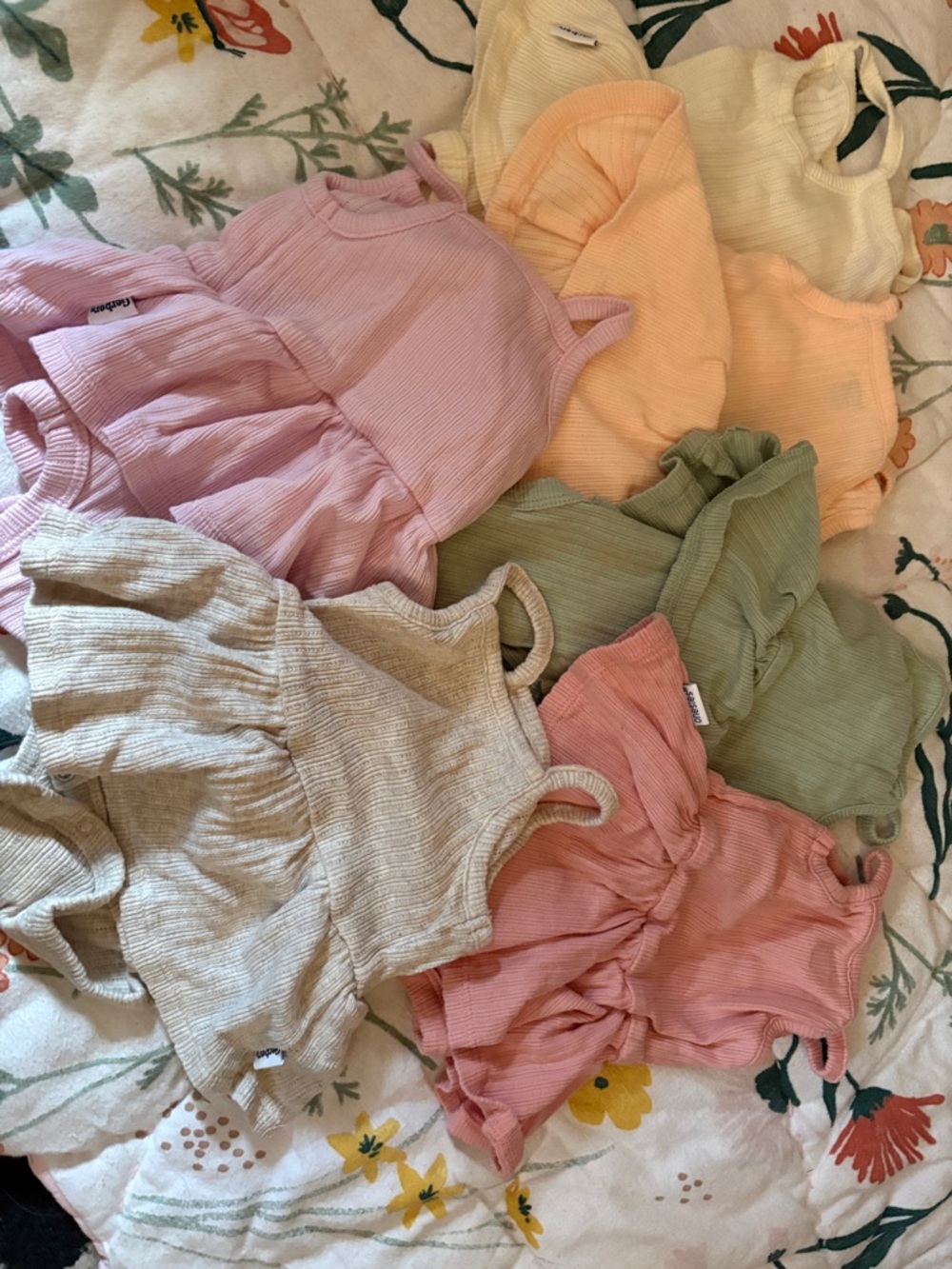 Mixed Baby Girl Romper and Dress Bundle in Pastel Pinks, Peach, Sage, Cream - Picture 5 of 5